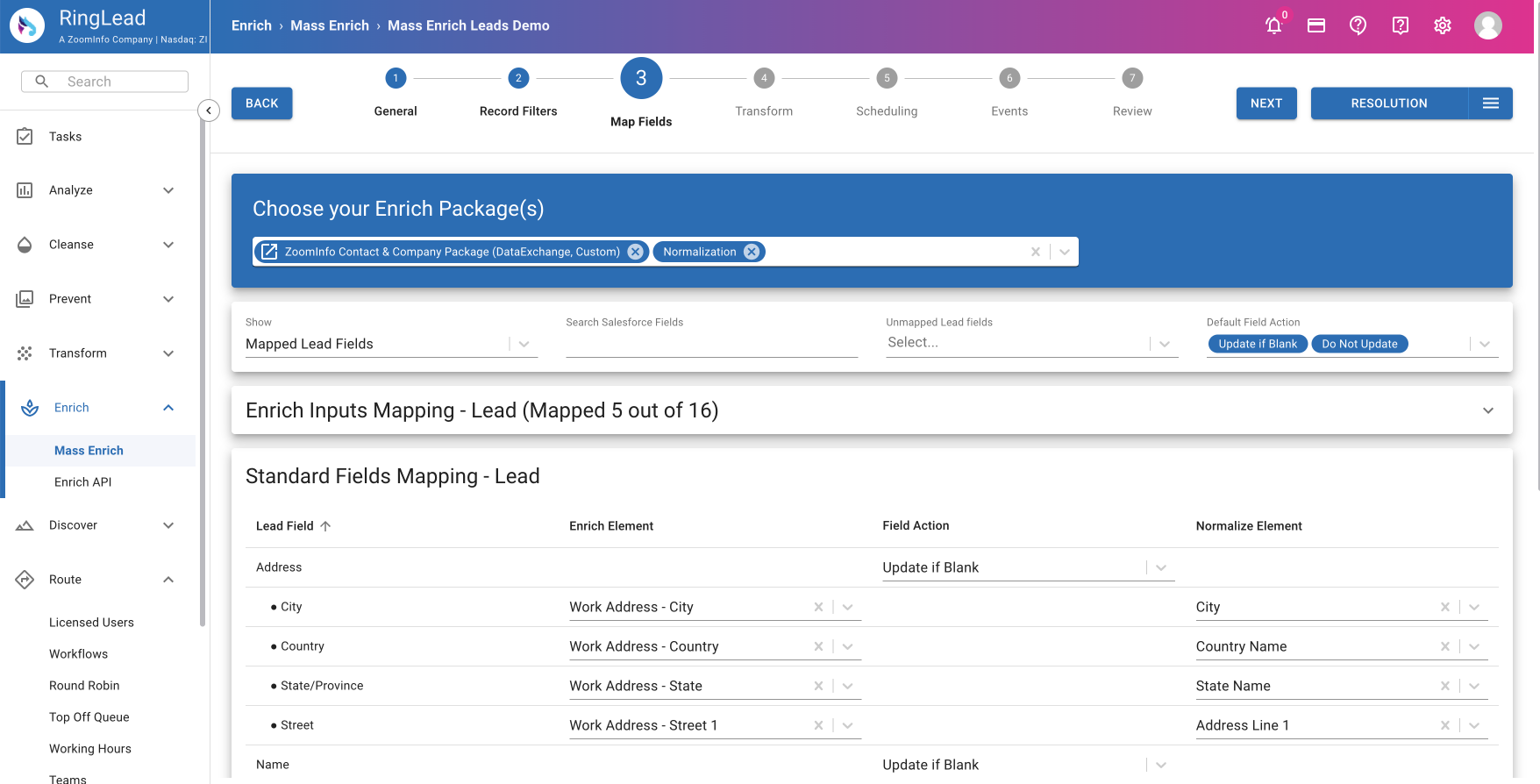 screenshot of ZoomInfo Operations